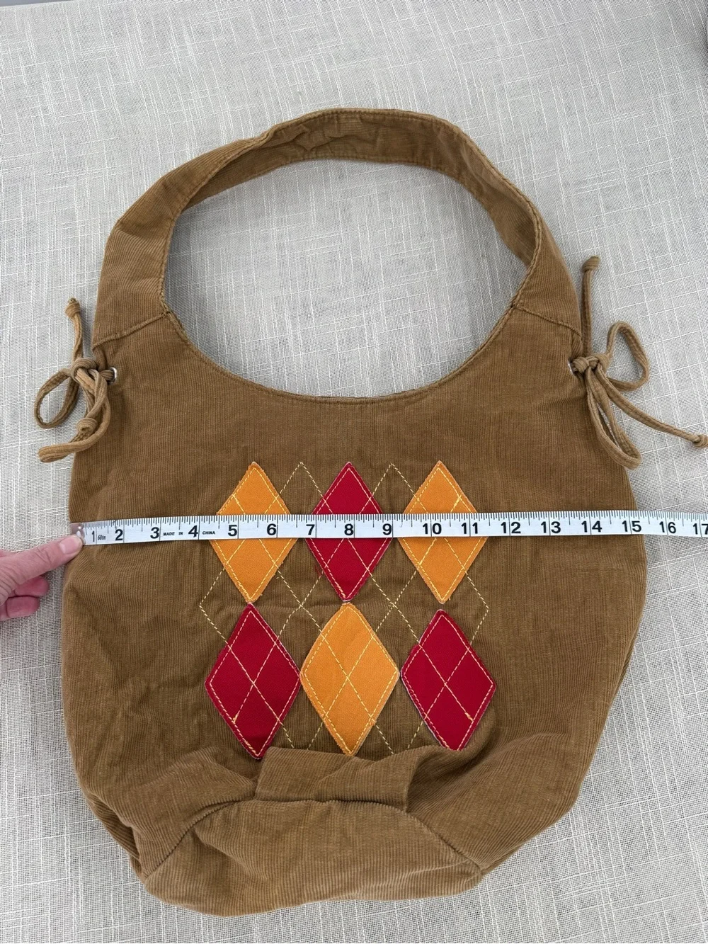 Y2K Corduroy Argyle Shoulder Bag Brown Boho Hobo Purse Academia Preppy